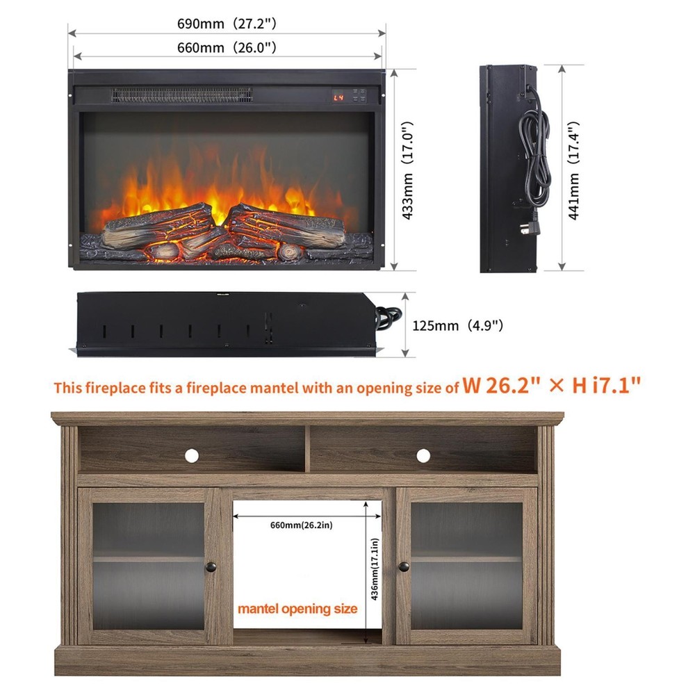 26-Inch Electric Fireplace Insert: Thin Design, Realistic ,