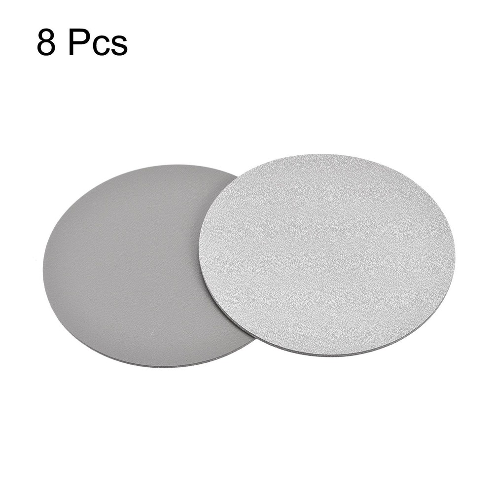 102mm Round Coasters PU Cup Mat Padding Silver Tone 8pcs