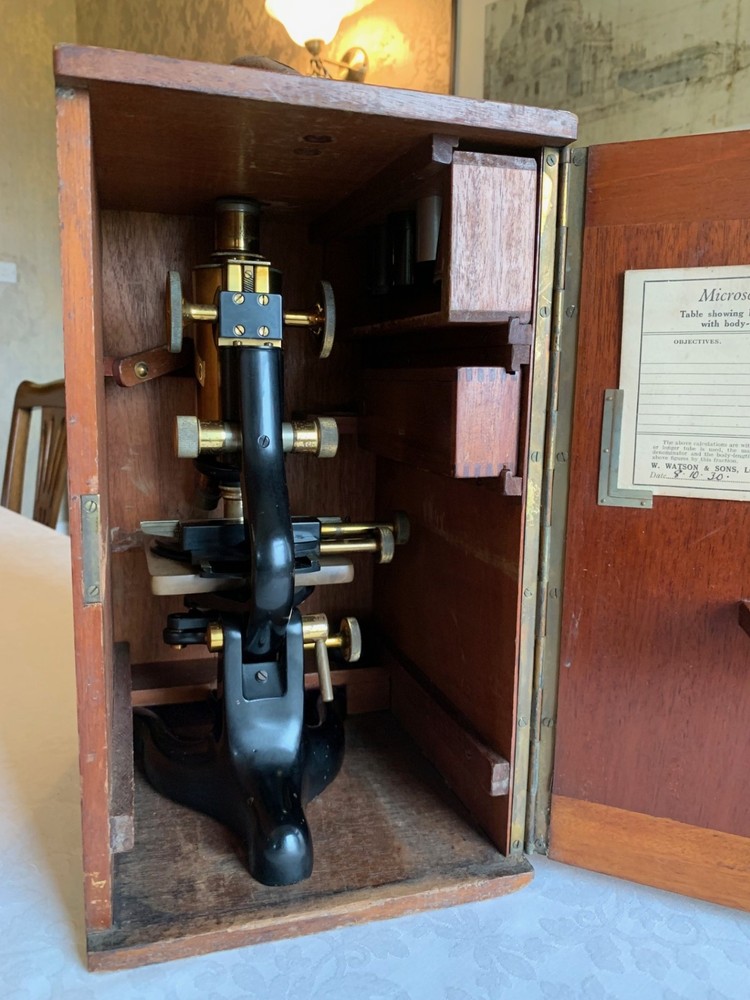Vintage W. Watson & Sons Ltd - Bactil Monocular Brass Microscope - c1930, Cased