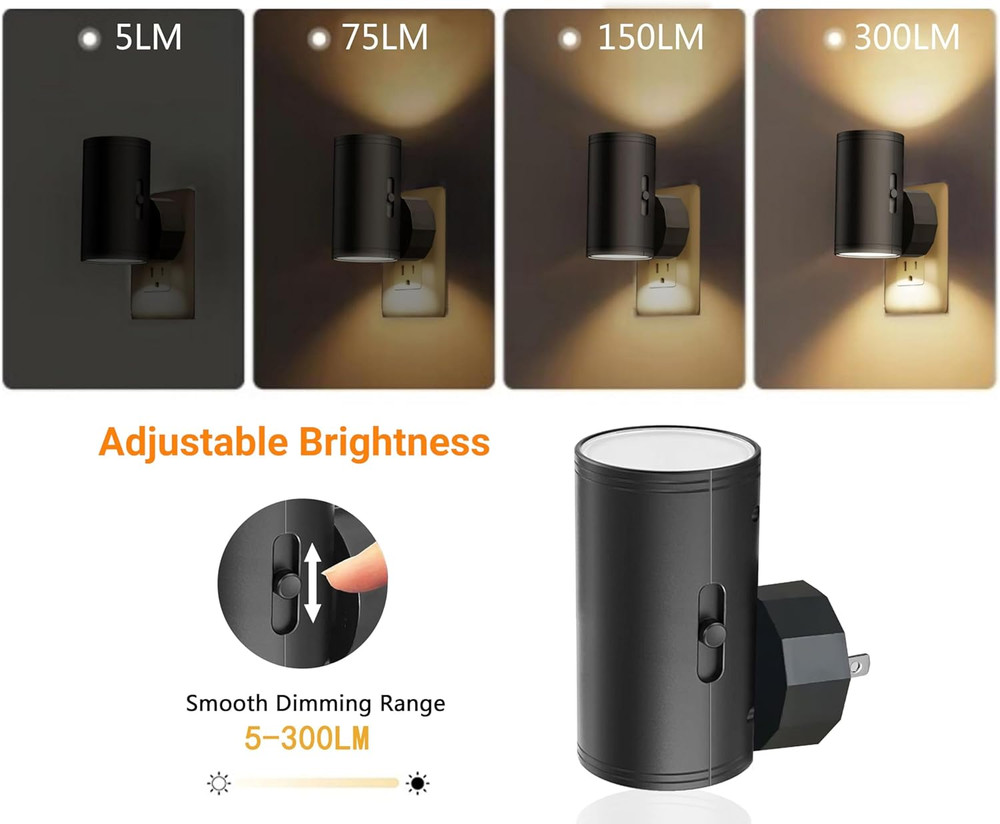 LED Night Lights 2 Pack - Dusk to Dawn Sensor, Adjustable Brightness, Soft White