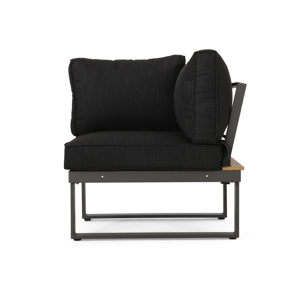 Outdoor Lounge Set: Modern Corner Chair & Acacia Wood Coffee Table w/ Cushions