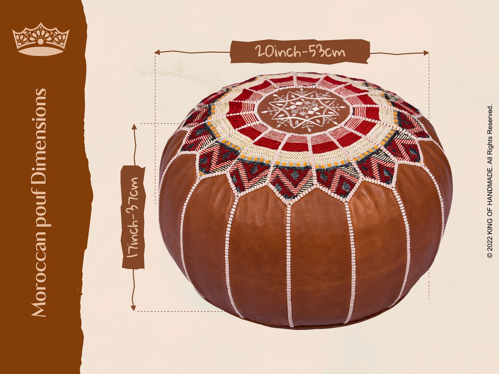 🌟Footstools | Moroccan Pouf Ottoman | Genuine Leather, Hand-Embroidered🌟