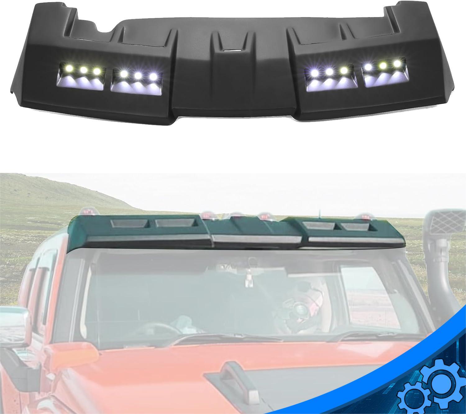 For Hummer H3 Front Upper Fiberglass Sun Visor Roof Painted Black W/LED DRL