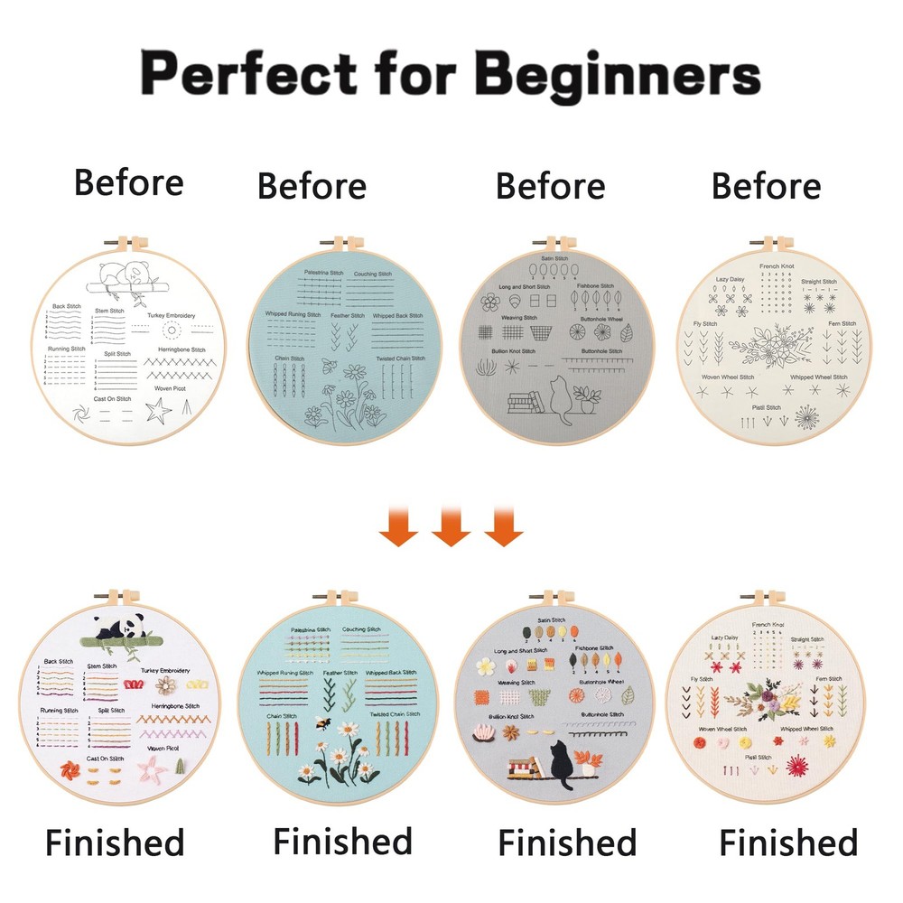 JOINRUN 4 Pack Beginner Embroidery Kit for Adults, Learn small, Panda