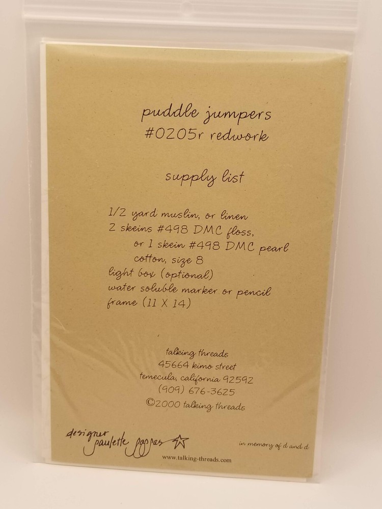NIP! Puddle Jumpers Embroidery Pattern by Talking Threads - Red work Design!