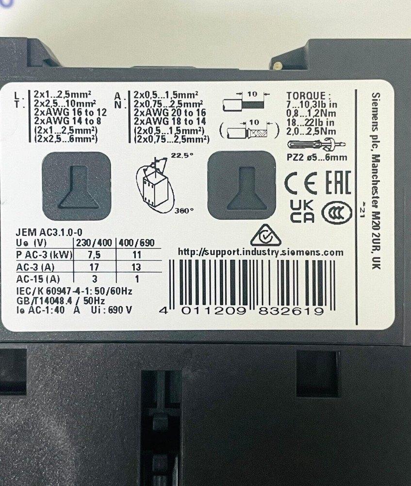 SIEMENS 3RT2025-1AB00 Contactor