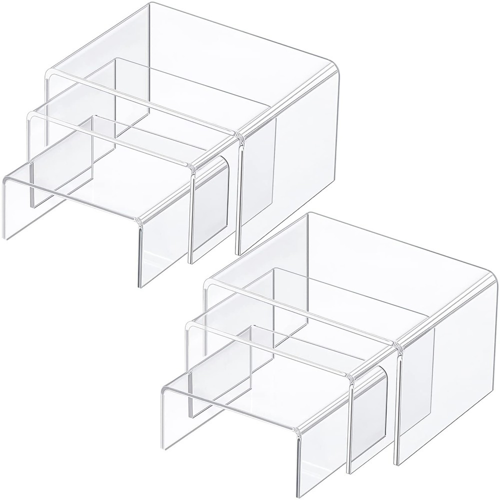 2 Sets Clear Acrylic Display Riser Pedestal Round Hat Stand