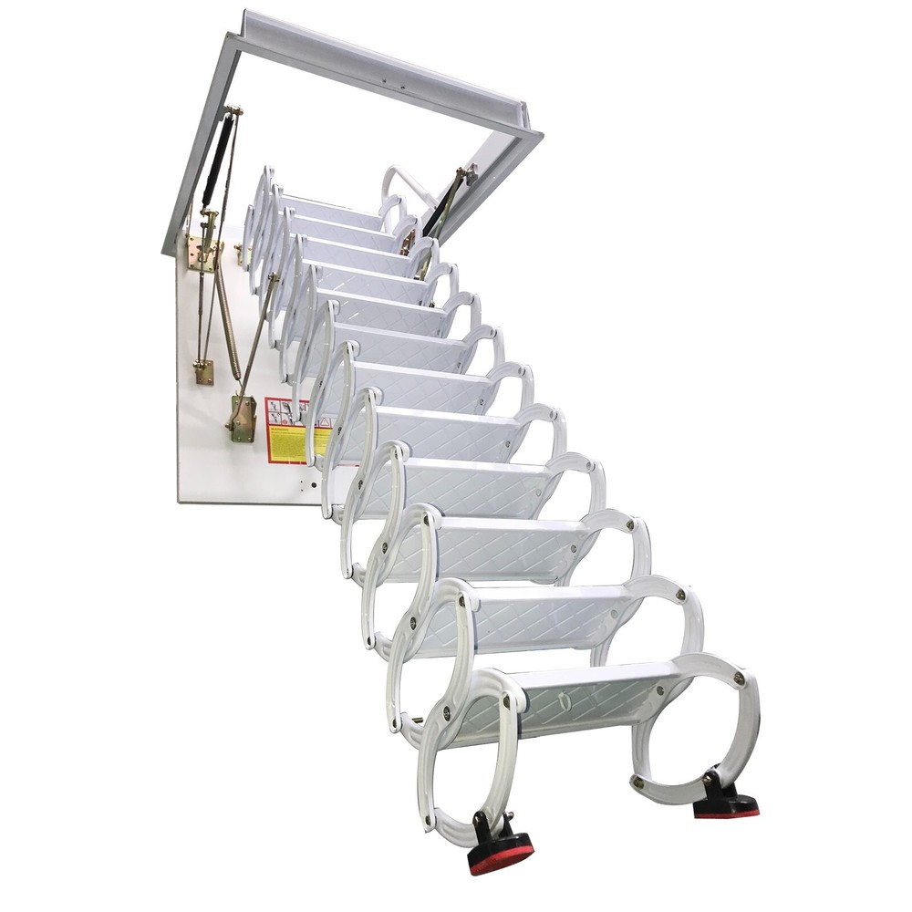 Attic Ceiling Ladder 10ft White Ceiling Mounted Pull Down Stairs 27.56''x39.37''