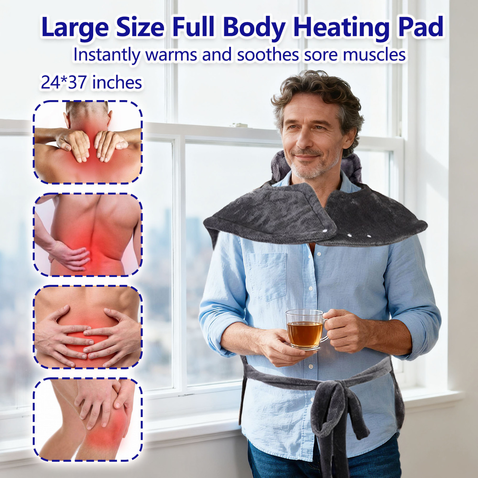 Heating Pad for Neck and Shoulders and Back,24"x37" Weighted Heating Pad for Bac