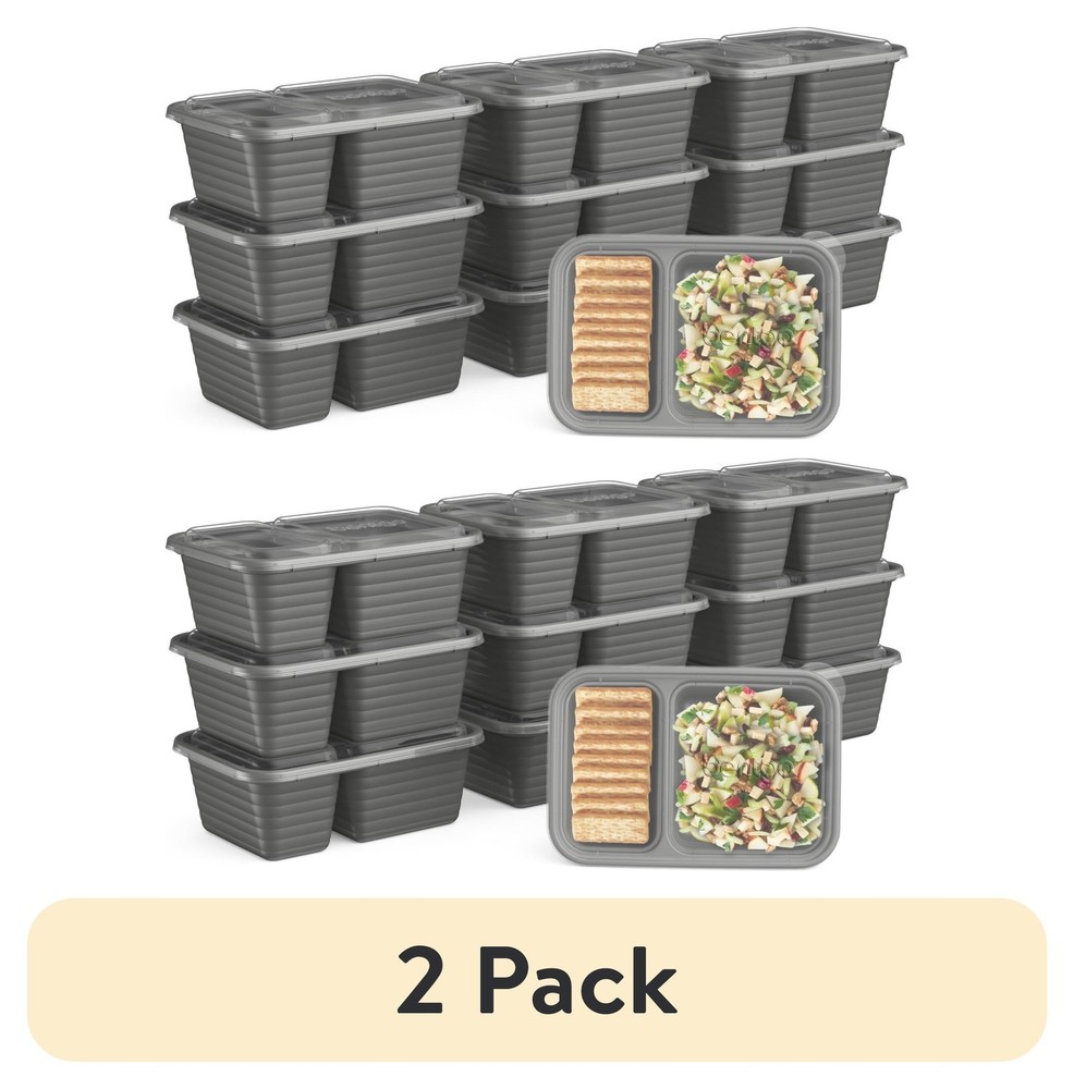 2 pack Prep 2-Compartment Snack Containers W/ Lids Reusable Microwaveable