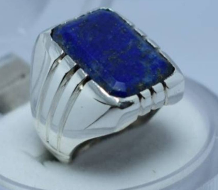 Men's Vintage Lapis Lazuli Ring | Bold Rectangular Blue Gemstone | Sterling Silv