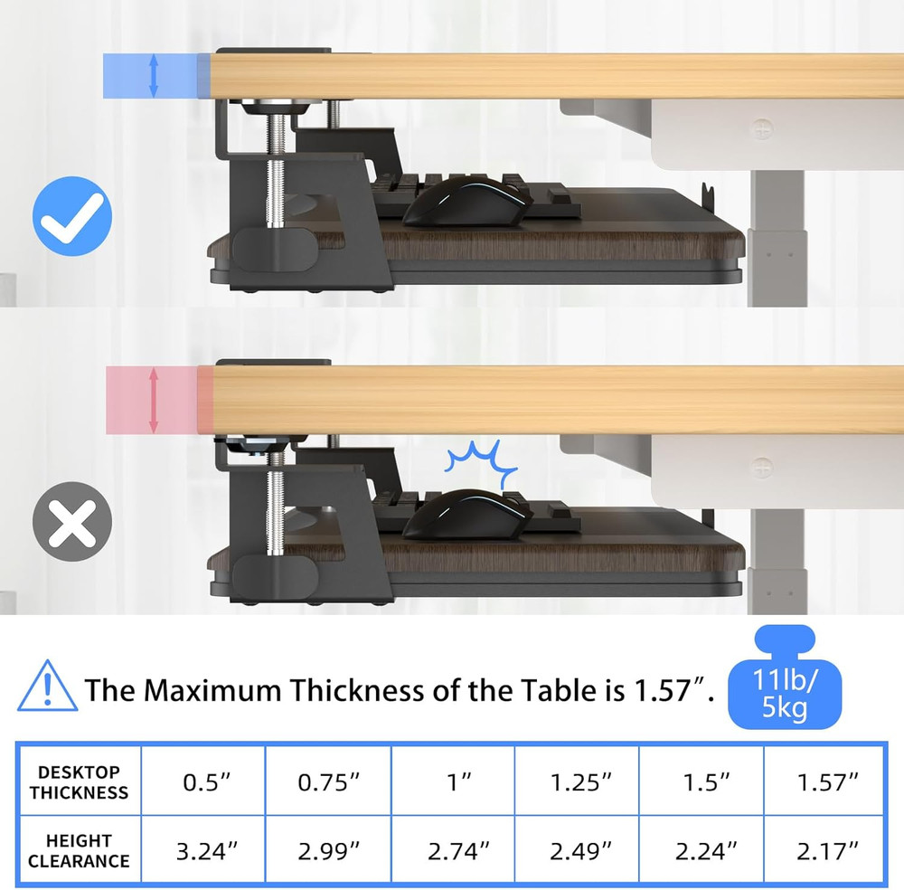 Keyboard Tray under Desk Pull Out with C Clamp Mount, Computer Keyboard & Mouse