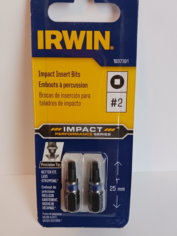 Irwin 1837381, 2 Count, 1", #2 Square Recess Torsion Bits, Impact Insert Bits
