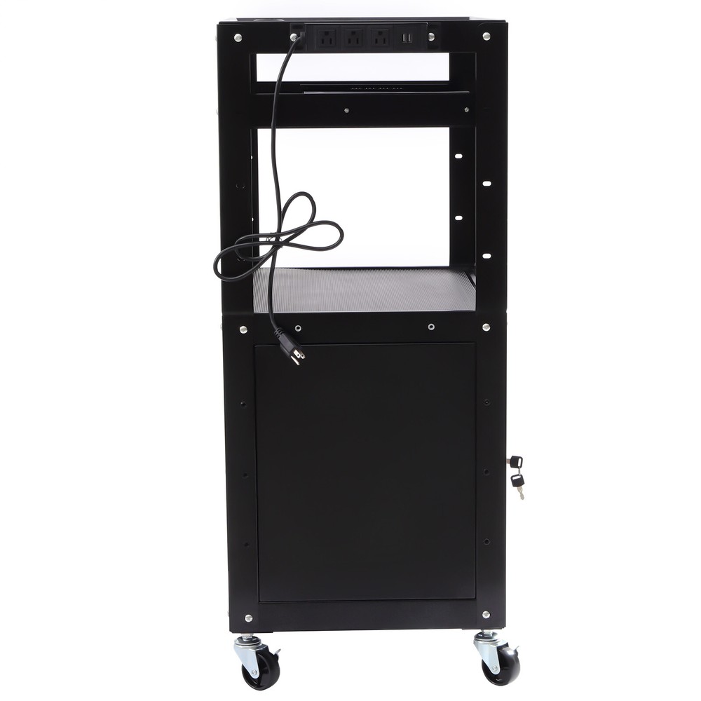 Multifunctional Office Av Cart Black Storage Cabinet+Locking Adjustable Height