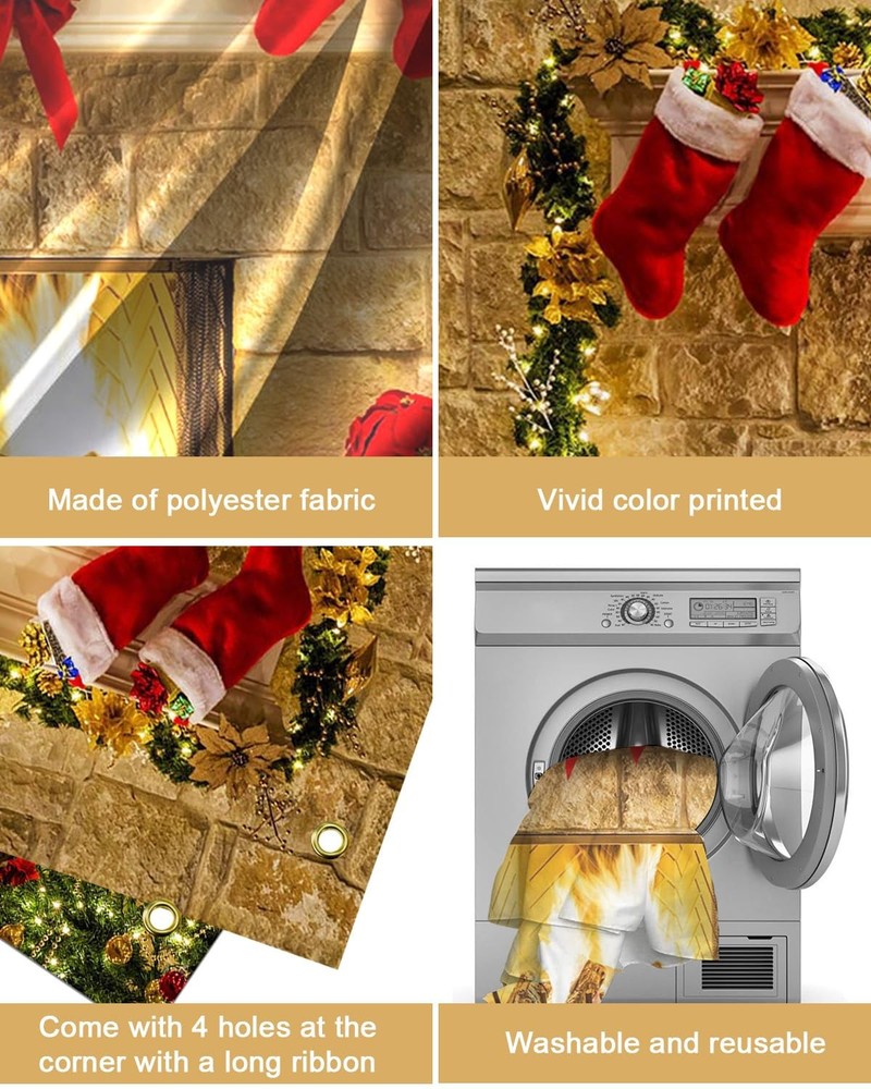 Mocsicka Christmas Fireplace Backdrop 7x5ft, Red, Polyester Red