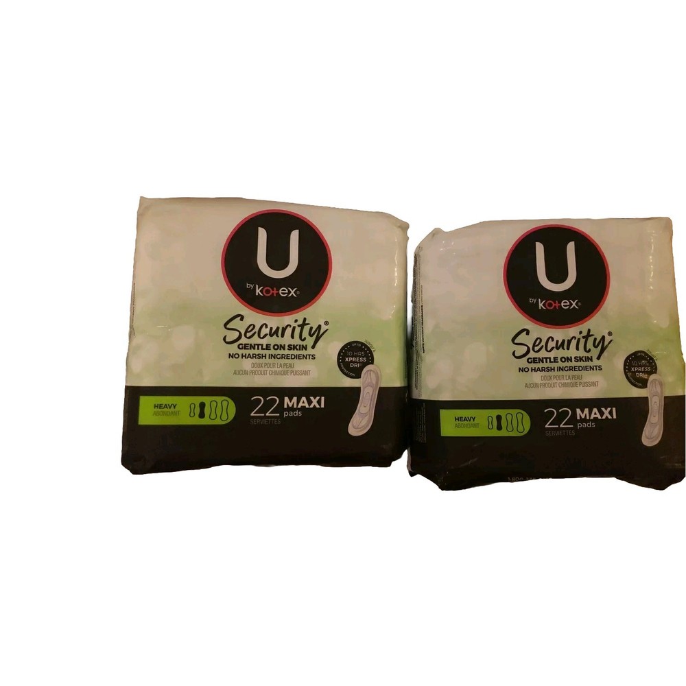 (2) U By Kotex "Security" Maxi Pads-22ct. Heavy Flow Absorbency