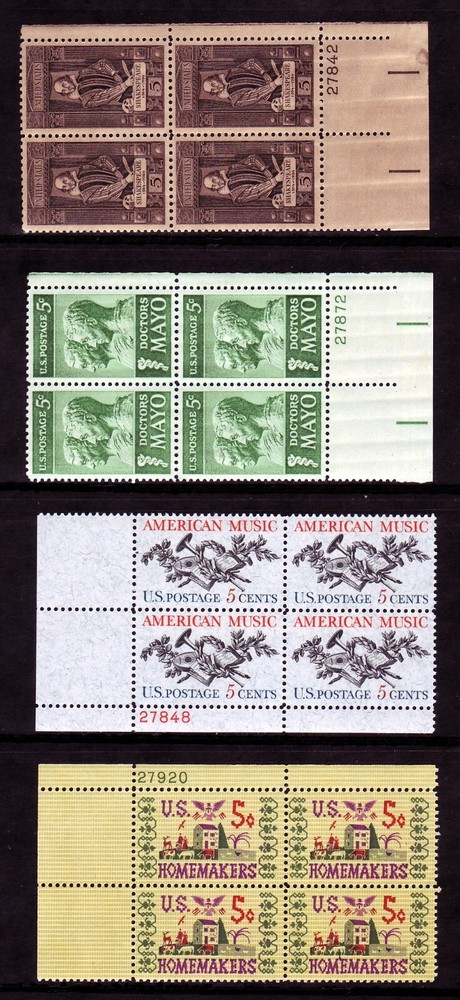 1964 COMMEMORATIVE PLATE BLOCK YEAR SET. (16) DIFFERENT. SCV $16