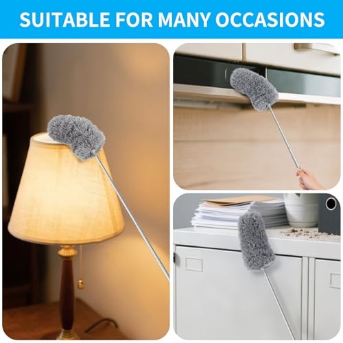 Mini Microfiber Duster for Cleaning, Hand Duster with Extension Pole, Blue Grey