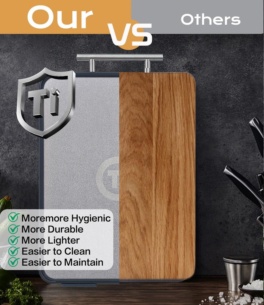 Titanium Cutting Board for Kitchen- Double Sided Cutting Board with Stand, Te...