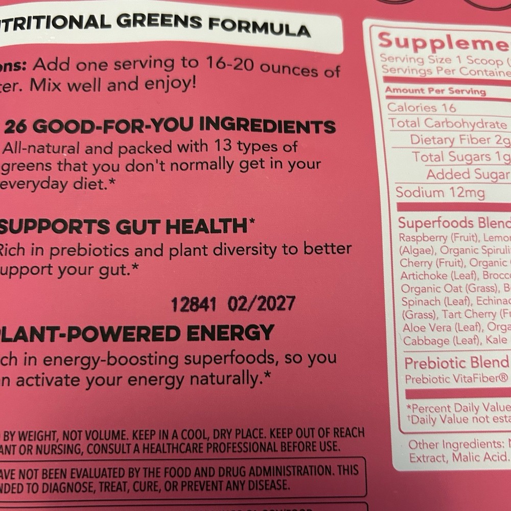 Clean Simple Eats Greens Powder Raspberry Lemonade 30 Servings 11.6oz