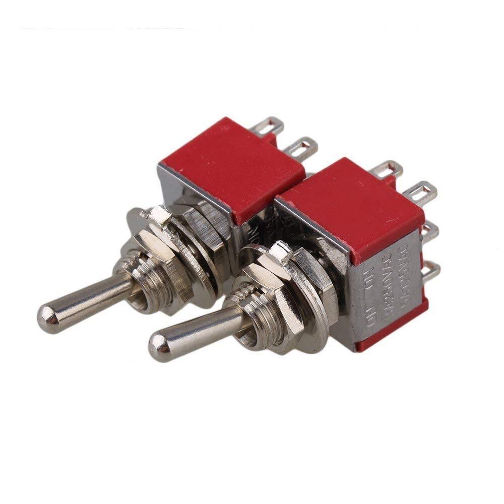 2pcs AC125V 6A Electirc 2 Position Toggle Switch 13*32mm Red+Chrome