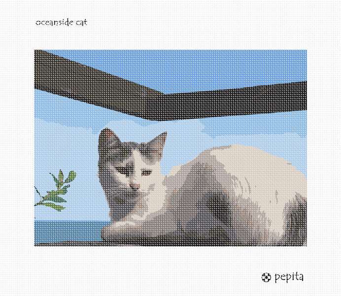 Oceanside Cat Needlepoint Kit or Canvas