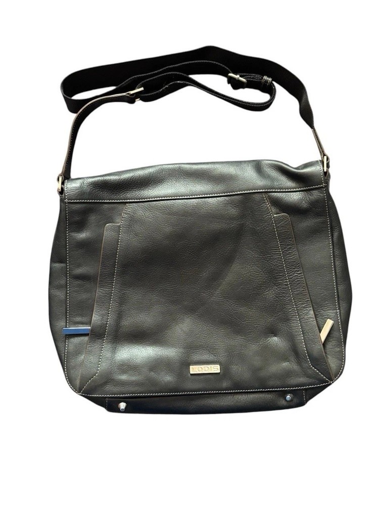 Lodis Black Leather Messenger Bag