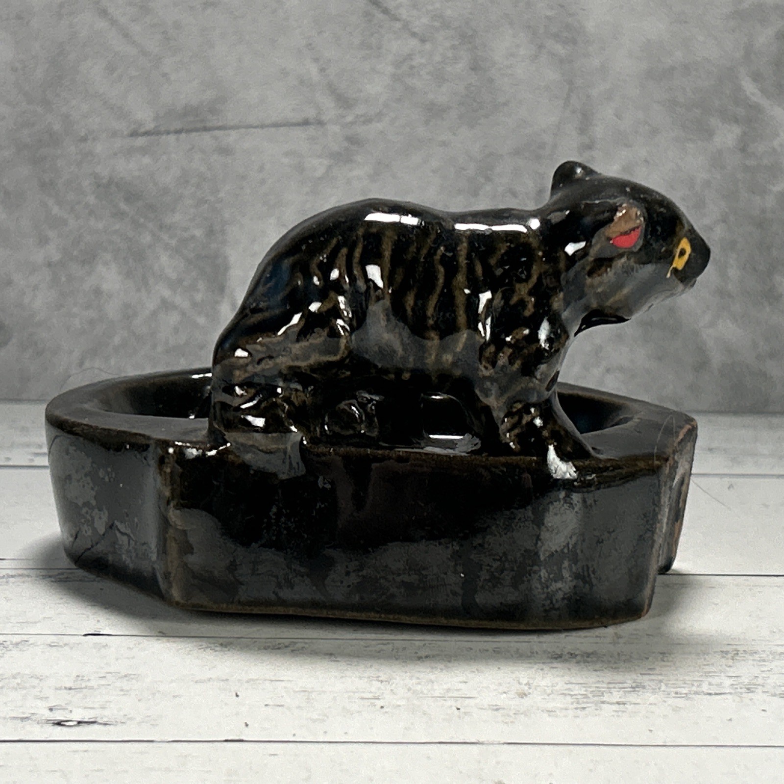 Vintage MCM Ceramic Black Bear Ashtray National Forest Japan 1950s Tobacco