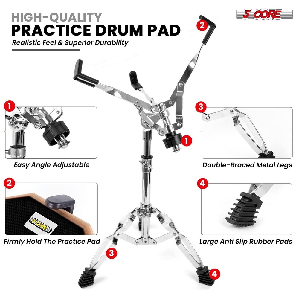 5Core Drum Throne Adjustable Guitar Stool Padded Seat + Drum Practice Pad Snare