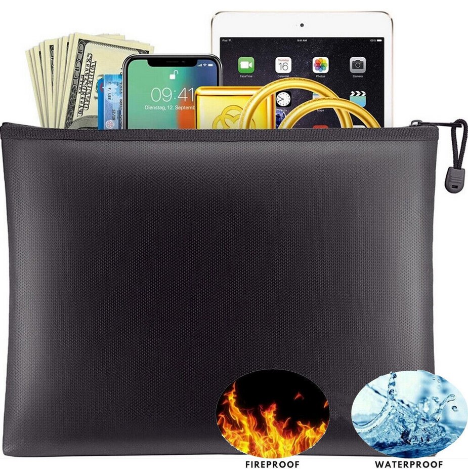 2000℉ Fire Proof Money Bag Fireproof Document Pouch Waterproof Safe Cash Large