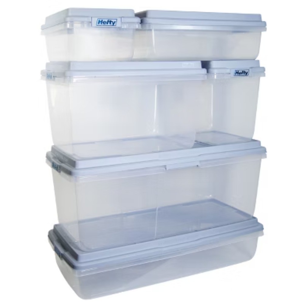 40qt Clear Plastic Storage Bin with Gray HI-RISE Stackable Lid: Snap Closure