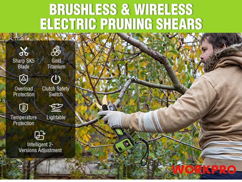 WORKPRO 12V Electric Pruning Shears, Battery Powered Pruning Shears Gardening
