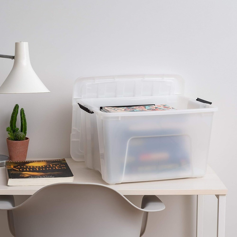 6 Pack 40-Qt Stackable Plastic Storage Bins Organizer Containers w/Latches Lids