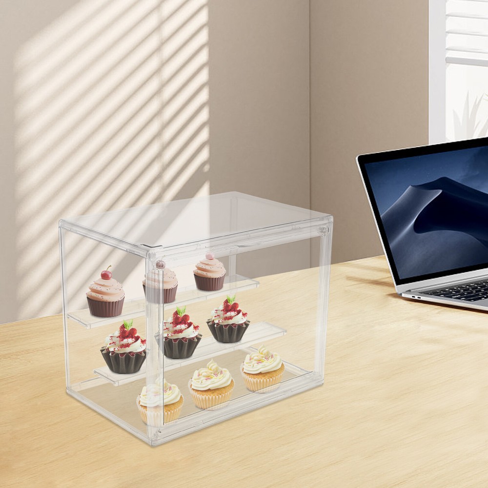 Compact 2-Tier Display Shelf Clear Cake Cupcake Bread Storage Box Display Case