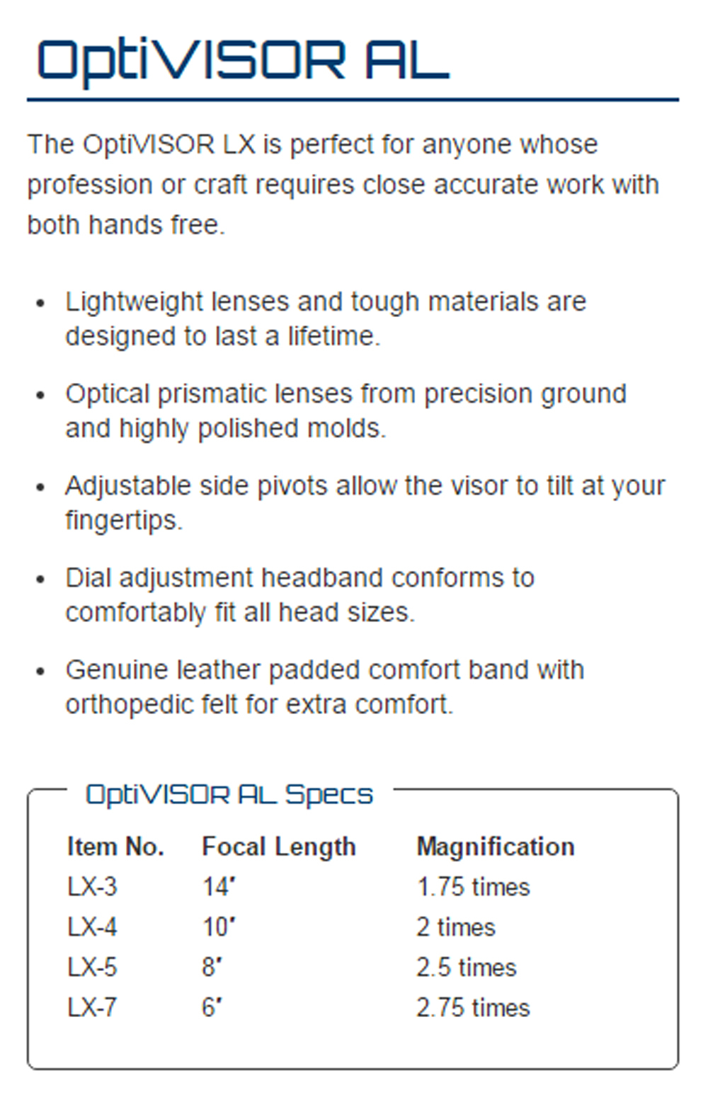 Donegan LX-3 OptiVisor® AL Binocular 1.75X Magnifier. Adjustable Headband Style