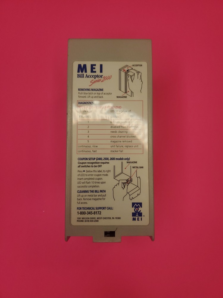 MARS MEI 700 note stacker box $ bill acceptor validator gray yellow series 2000