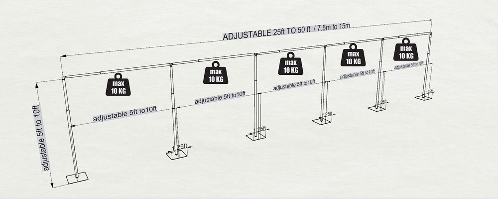 ADJUSTABLE QUICK BACKDROP KIT 10 FT TALL x 10FT-50FT WIDE PIPE WITHOUT DRAPE
