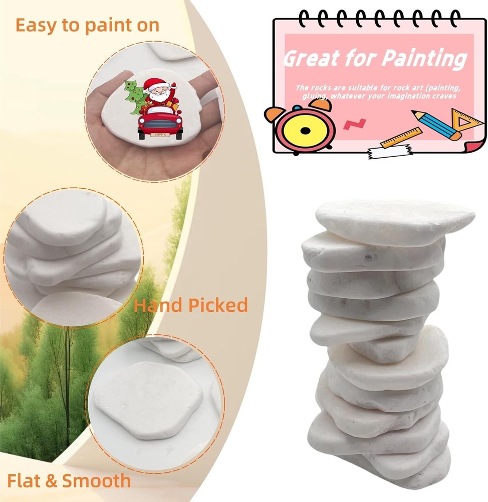 20PCS White Painting Rocks, Medium & Small Irregular Rocks for White20