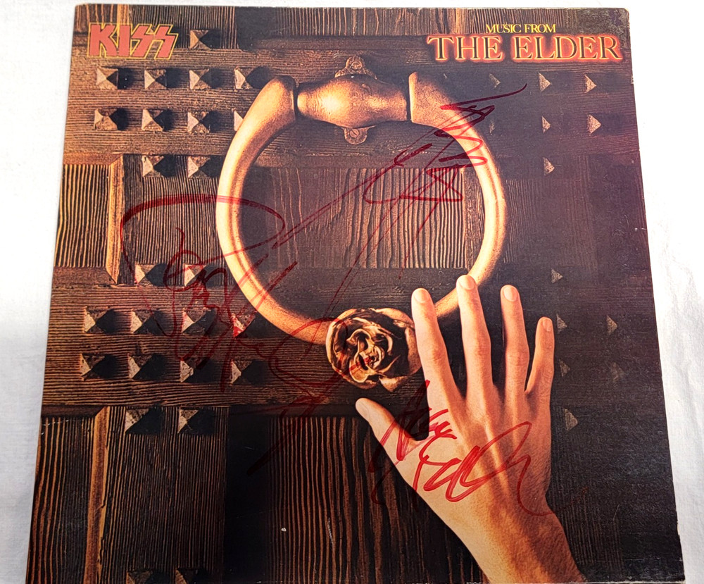 Kiss - signed vinyl record - Music From The Elder Soundtrack - 3 signatures Ace