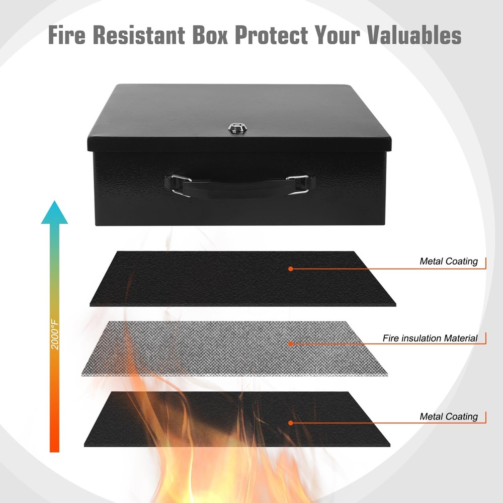 Fireproof Document Box,X Large Fire Resistant Safe Box with Key Lock for Home...