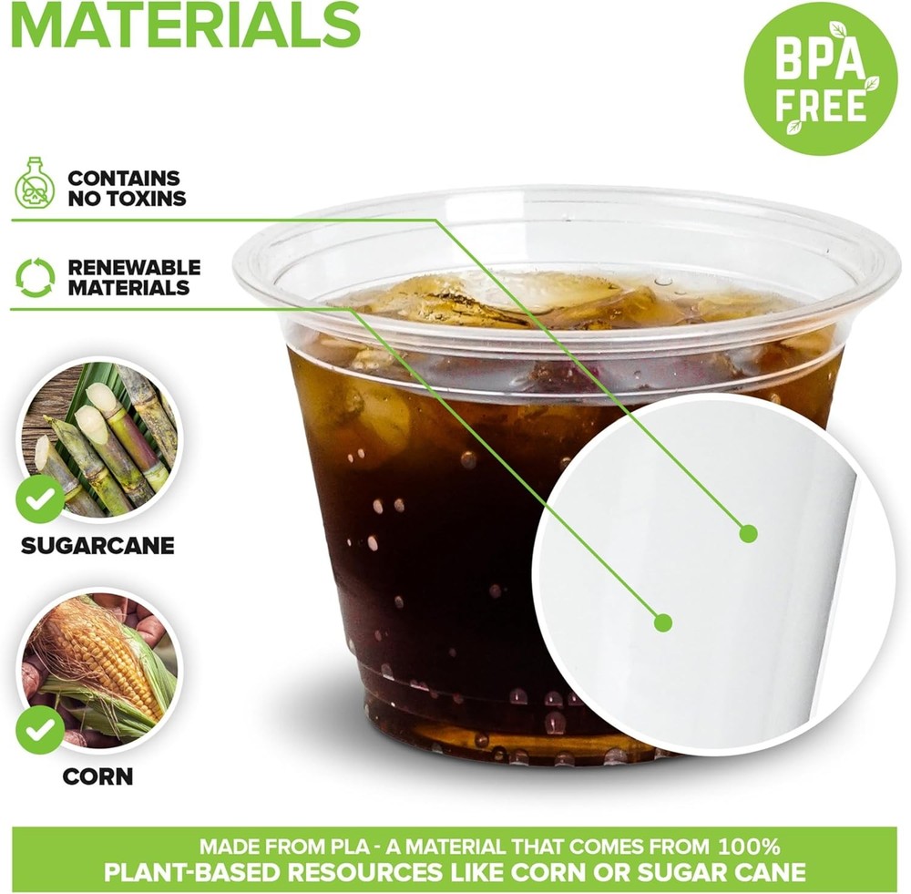 Stock Your Home 9 oz Commercially Compostable Cold Cups (50 Pack), 9oz, Clear