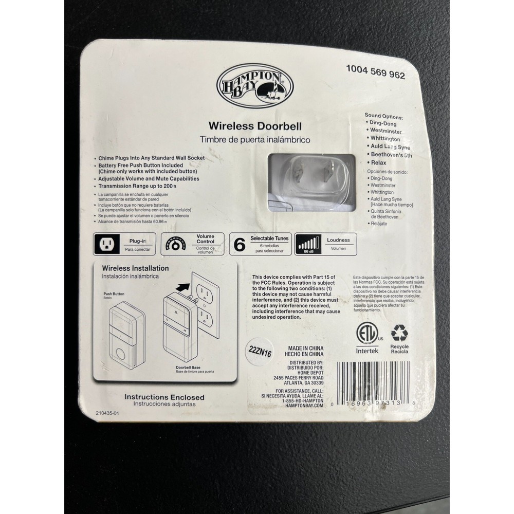 Hampton Bay Wireless Plug-In Door Bell LED Indicator with Wireless Push Button