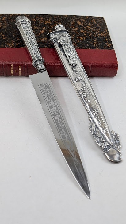 Vintage Antique Silver Gaucho Knife & Scabbard Cowboy Theme Argentinian Dagger
