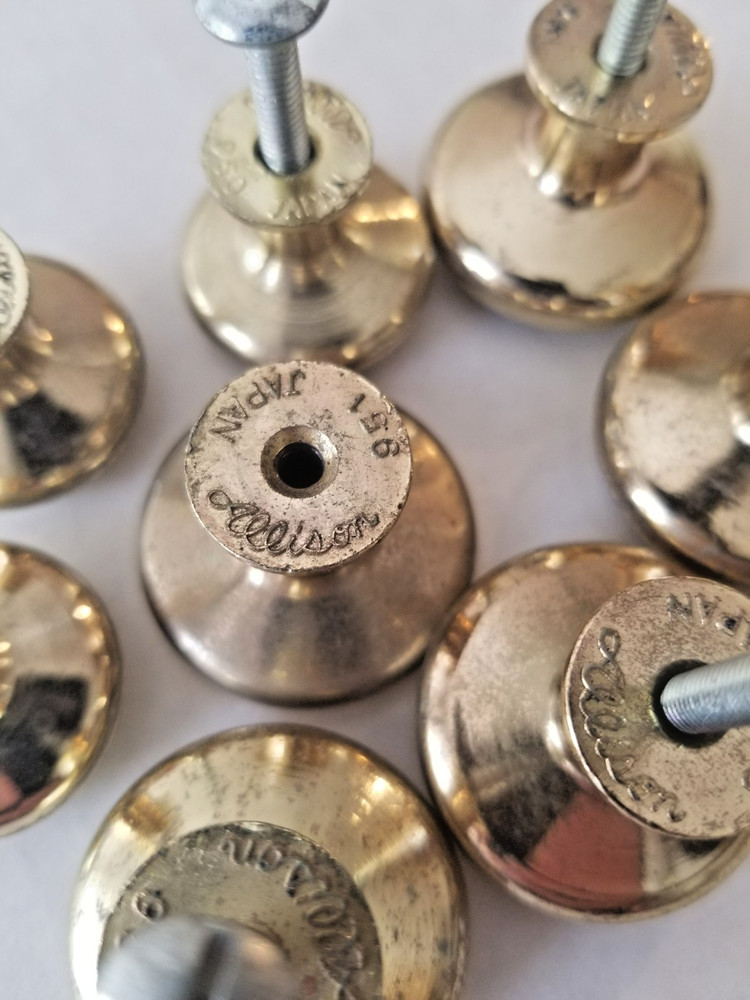8 Vintage Round Brass Navy MCM Cabinet Drawer Pull Knobs - Allison Japan