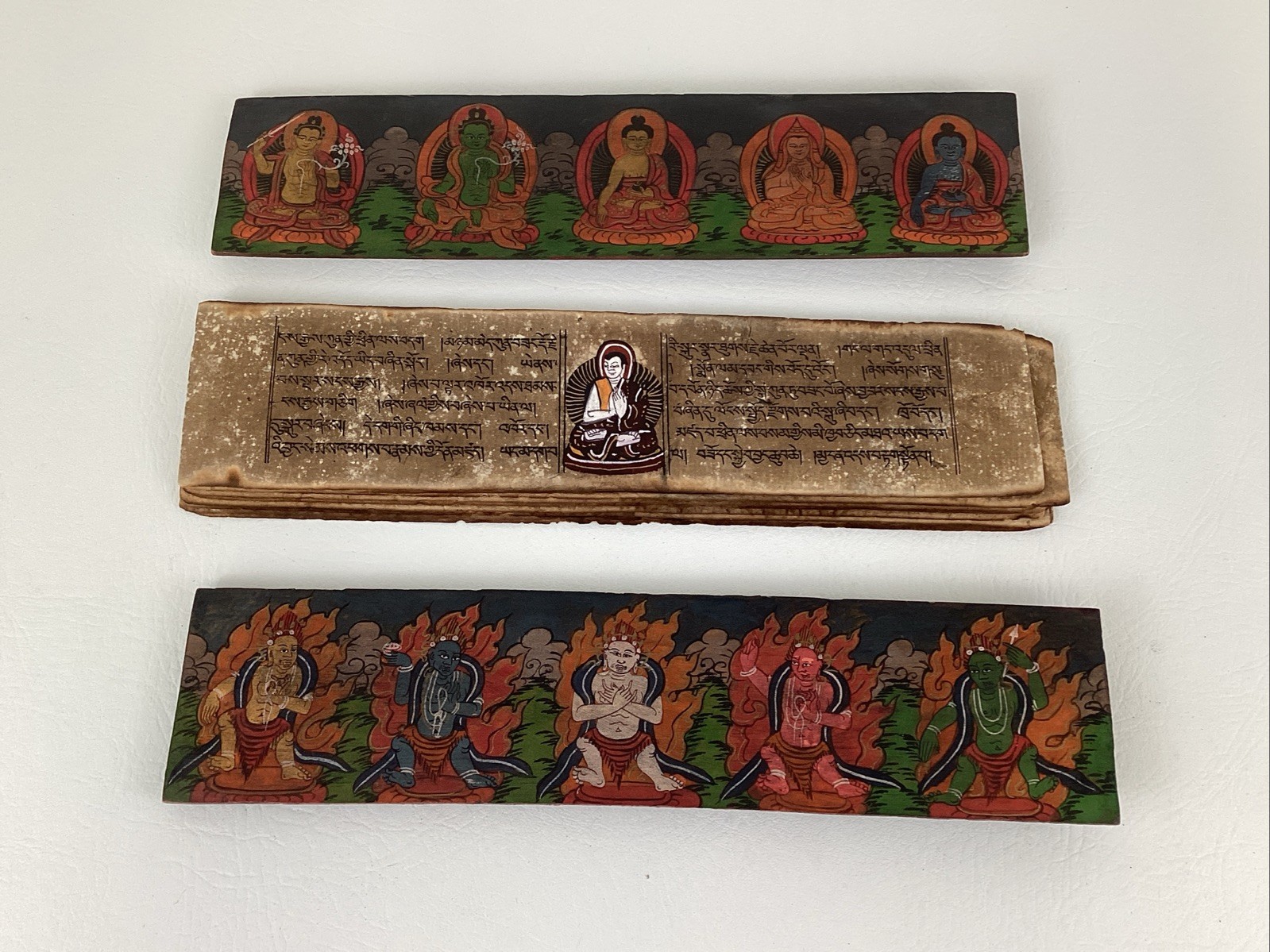 Antique Tibetan Buddhist Manuscript (Pecha) Handwritten Script Loose-Leaf Wooden