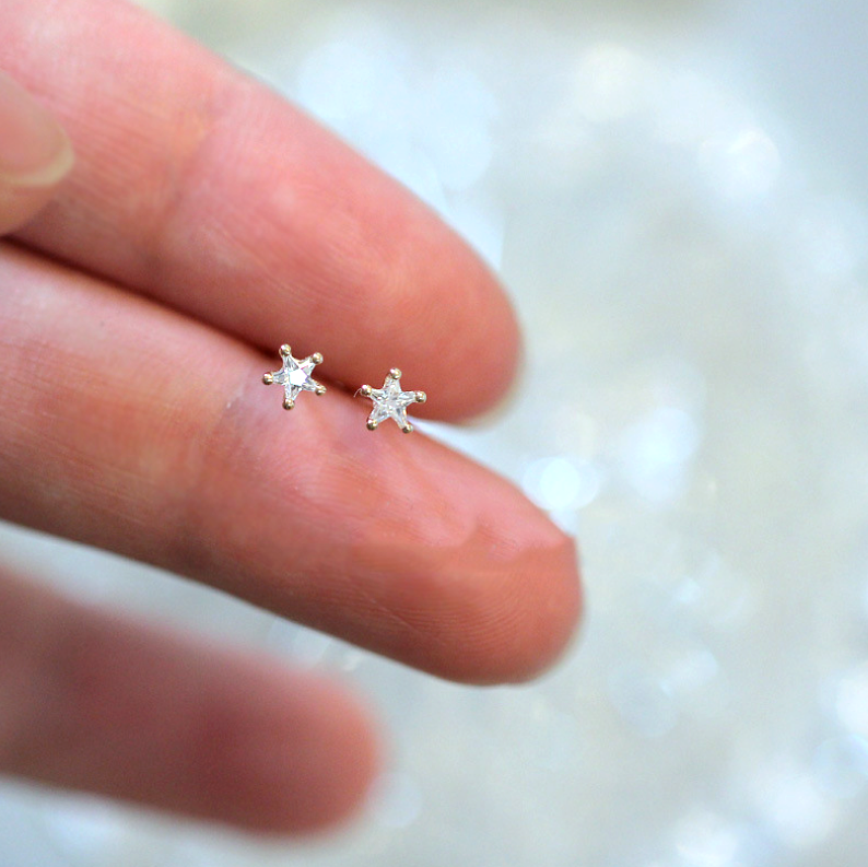 Tiny Gold Star Cubic Zirconia Stud Earrings