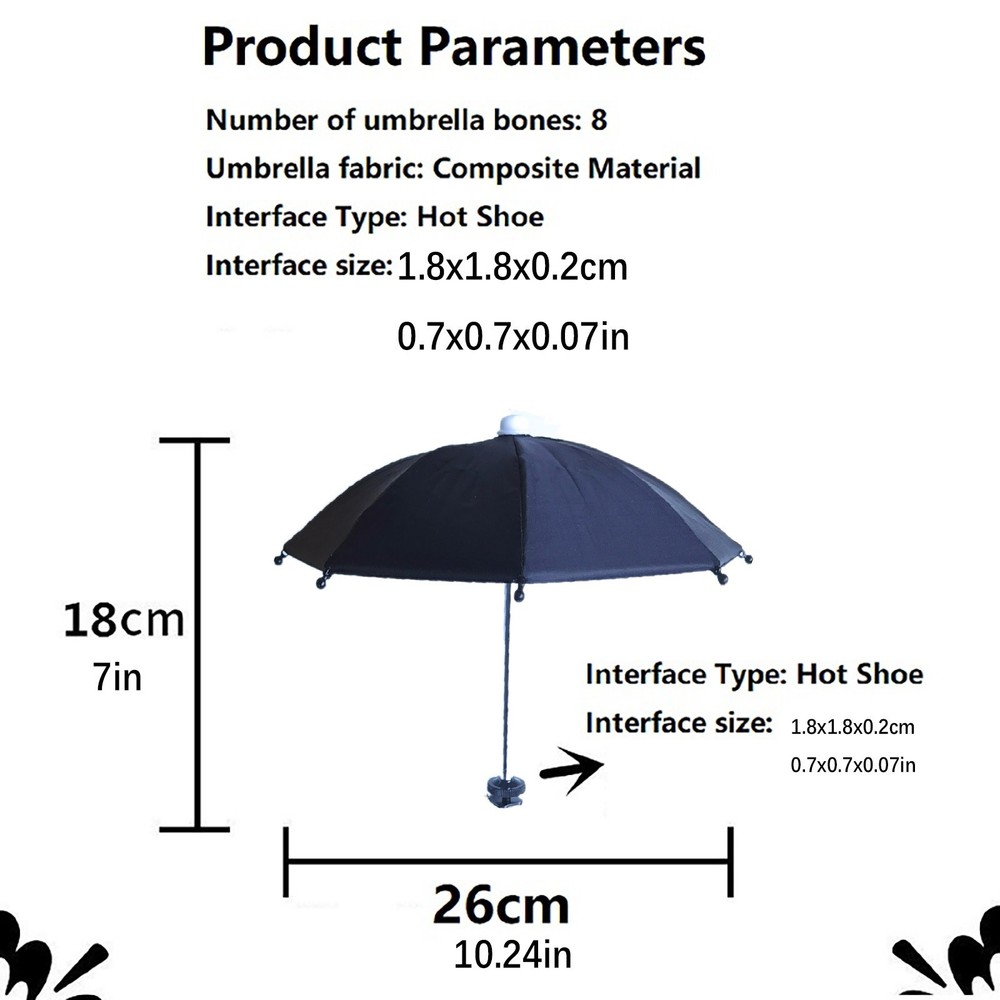 Black Hot Shoe Interface Composite Material Camera Umbrella Protection Umbrella;