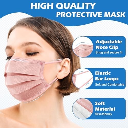500 Pcs Disposable Face Masks Breathable 3 Layer Multicolor Nose Clip Earloop
