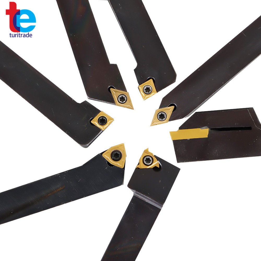 7Pcs Carbide Indexable Turning Tool 1/2" Tool Bit Thread Insert+Holder For Lathe
