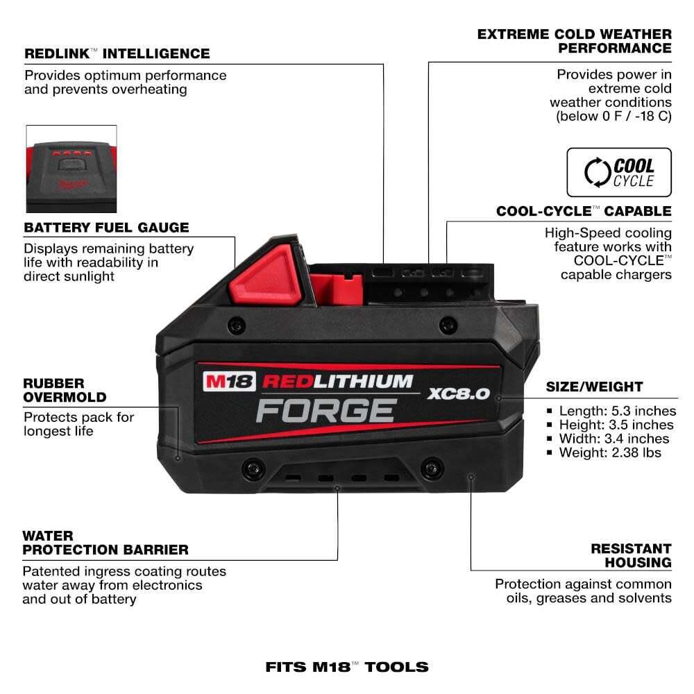 Milwaukee M18 Redlithium Forge Xc8.0 Starter Kit